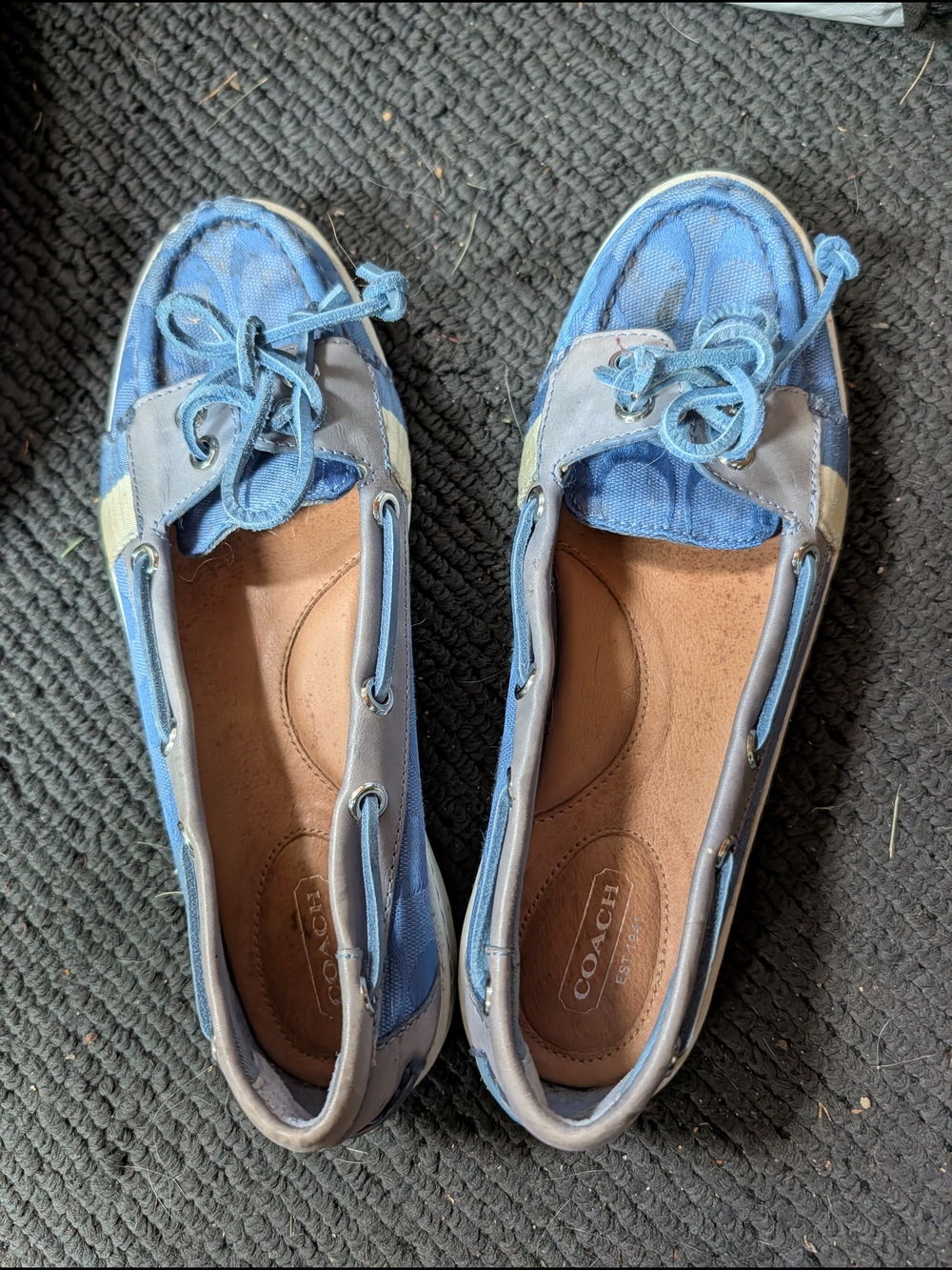 Coach Women's Blue Canvas and Leather Boat Shoes